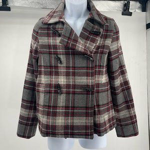 Old Navy Plaid Wool Toggle Pea coat Size Small